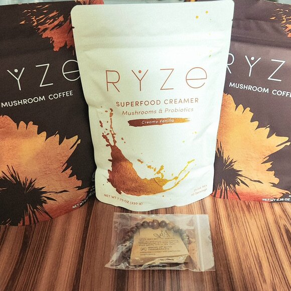 Ryze Mushroom Coffee Starter Kit With Creamer + Mushroom Bracelet - Picture 1 of 6